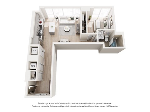 Floor plan for 1 bed, 1 bath, 789 sqft